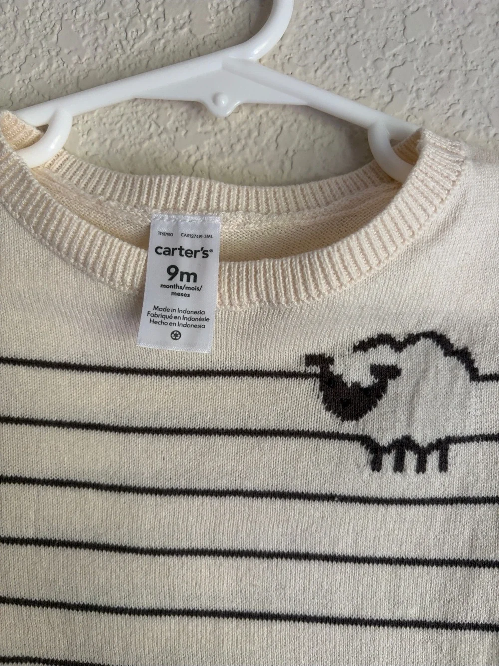 Carter's Cream & Black Striped Kids Sweater with Sheep Accent Set